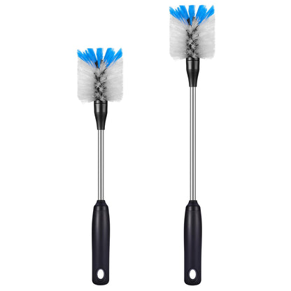 MOSOLAN Stainless Steel Bottle Brush with Replaceable Head, 2 Pack Long Handle Scrubbing Brush for Water Bottles, Glasswares, Mugs, Flasks, Tumblers, Vases, and Kitchen Sink, 13 in - 15 in