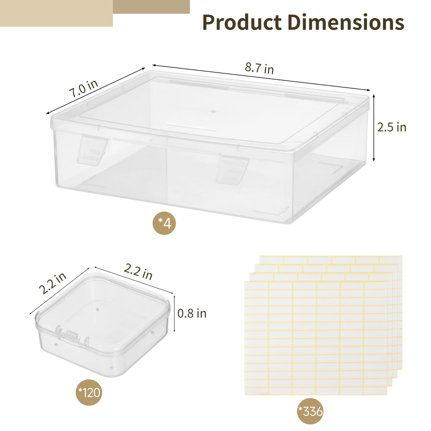 120Pcs Bead Organizer Box, Small Clear Plastic Bead Storage Containers, 4 Craft Storage Boxes with Hinged Lid, 336 Labels, Mini Box for Jewelry Making Bracelets Beading Nails Screws Seeds Small Parts