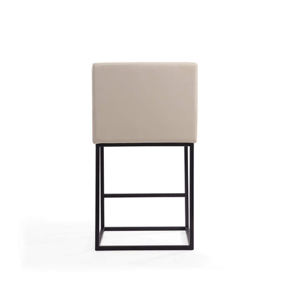 Manhattan Comfort Ambassador 38" Counter Height Bar Stool, Faux Leather Upholstery, Mid-Century Modern, Metal Frame with Footrest, No Assembly Required, Ideal for Kitchen Island, Set of 3, Cream