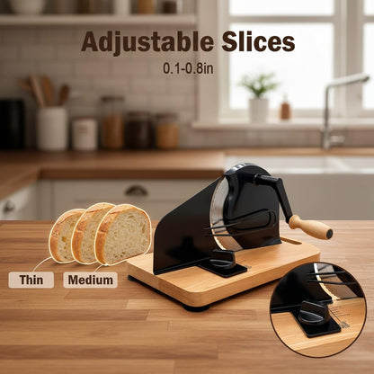 Manual Bread Slicer with Hand Crank - Adjustable Rotary Bread Cutter for Homemade Bread & Sourdough Rounds, Countertop German Style Stainless Steel Bread Slicer Machine & Loaf Slicer
