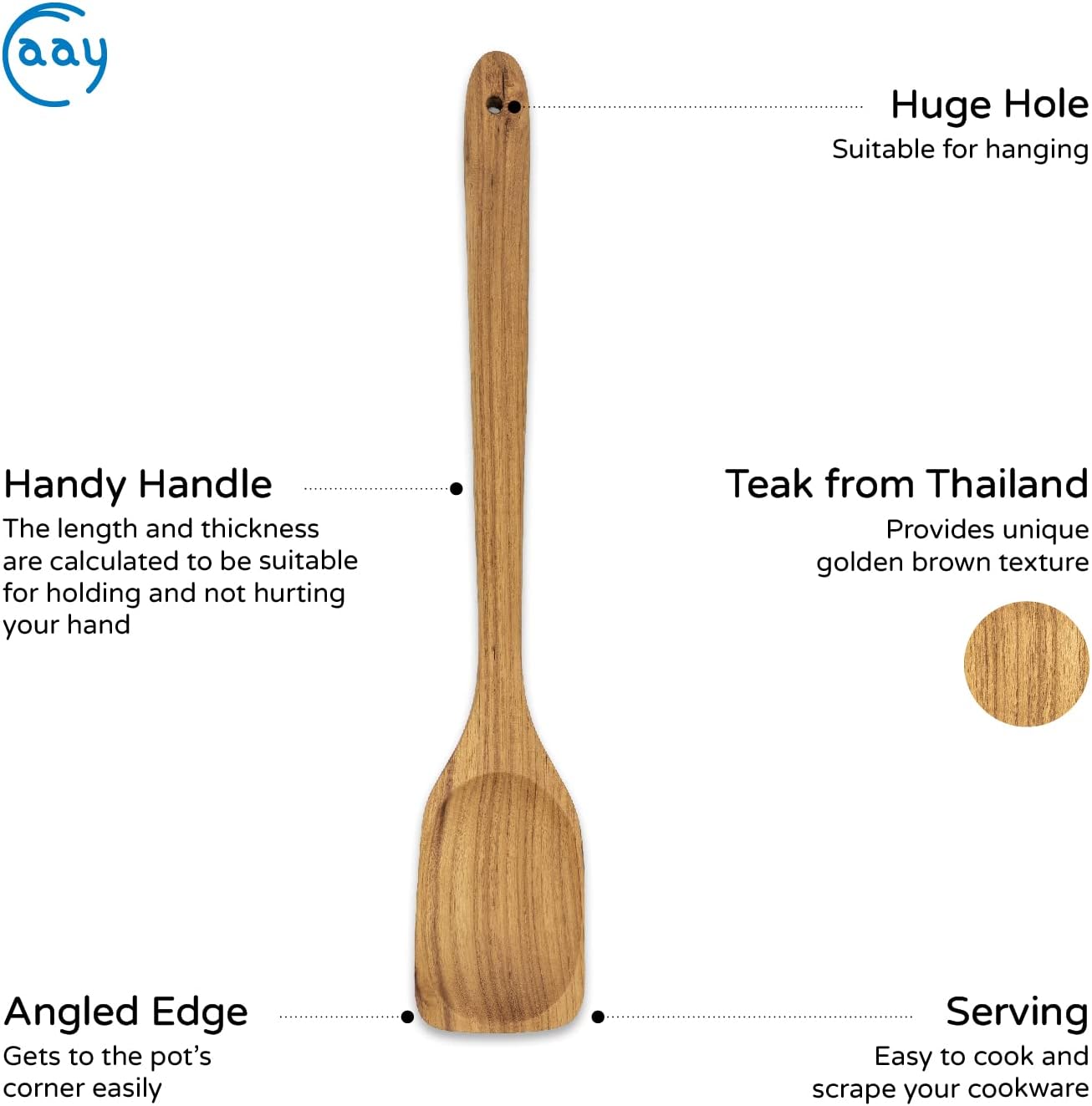 FAAY 18 Inches Large Wooden Spoon, Heavy Duty Long Handle Spoon for Big Pot Stirring, Mixing, Cooking
