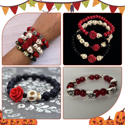 SUNNYCLUE 263Pcs Skull Beads Skeleton Beads Natural Lava Rock Cross Charms Black Red White Halloween Gothic Rose Flower Spacers for Jewelry Making Bracelets Necklaces DIY Crafts Gift Holiday Women