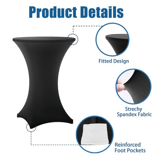Lemict Cocktail Table Covers - 10 Pack 32x43 Inch Table Cloth - Black Fitted Stretch Spandex Round High Top Tablecloth for Party, Bar, Birthday, Pub, Banquet