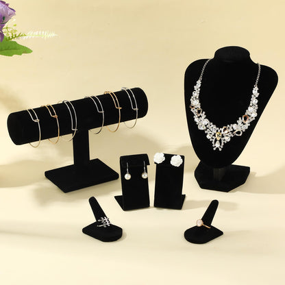 Wenqik 6 Pcs Velvet Jewelry Display Set Velvet Necklace Mannequin Bust Stand T Bar Bracelet Holder 2 Earring Stand 2 Ring Finger Jewelry Holder for Home Decor Showcase