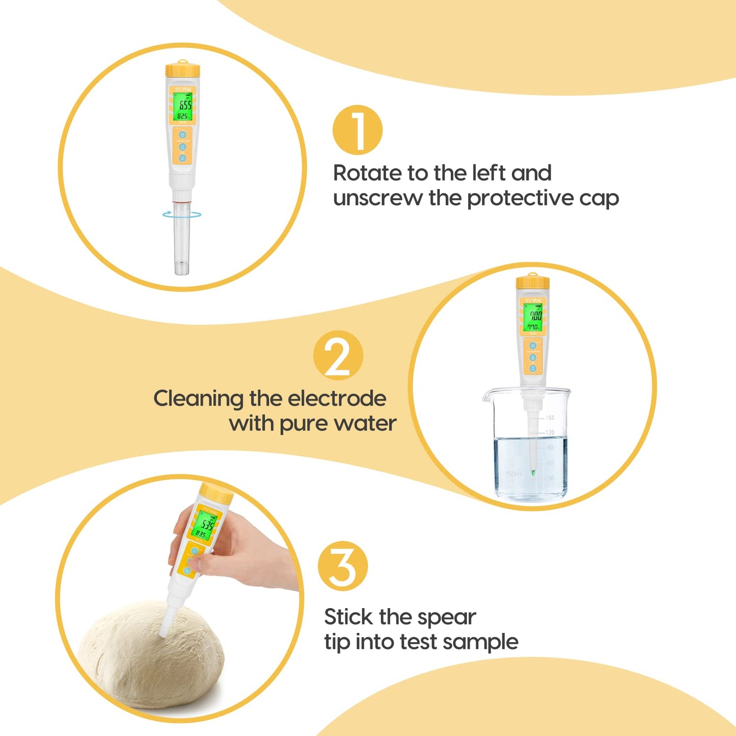 YINMIK Digital pH Meter for Food, pH Probe for Sourdough and Bread Dough, Checking The pH of Fermenting Sausages and Salami, Waterproof pH Tester for Solid and Liquid Soft Soil Sample…