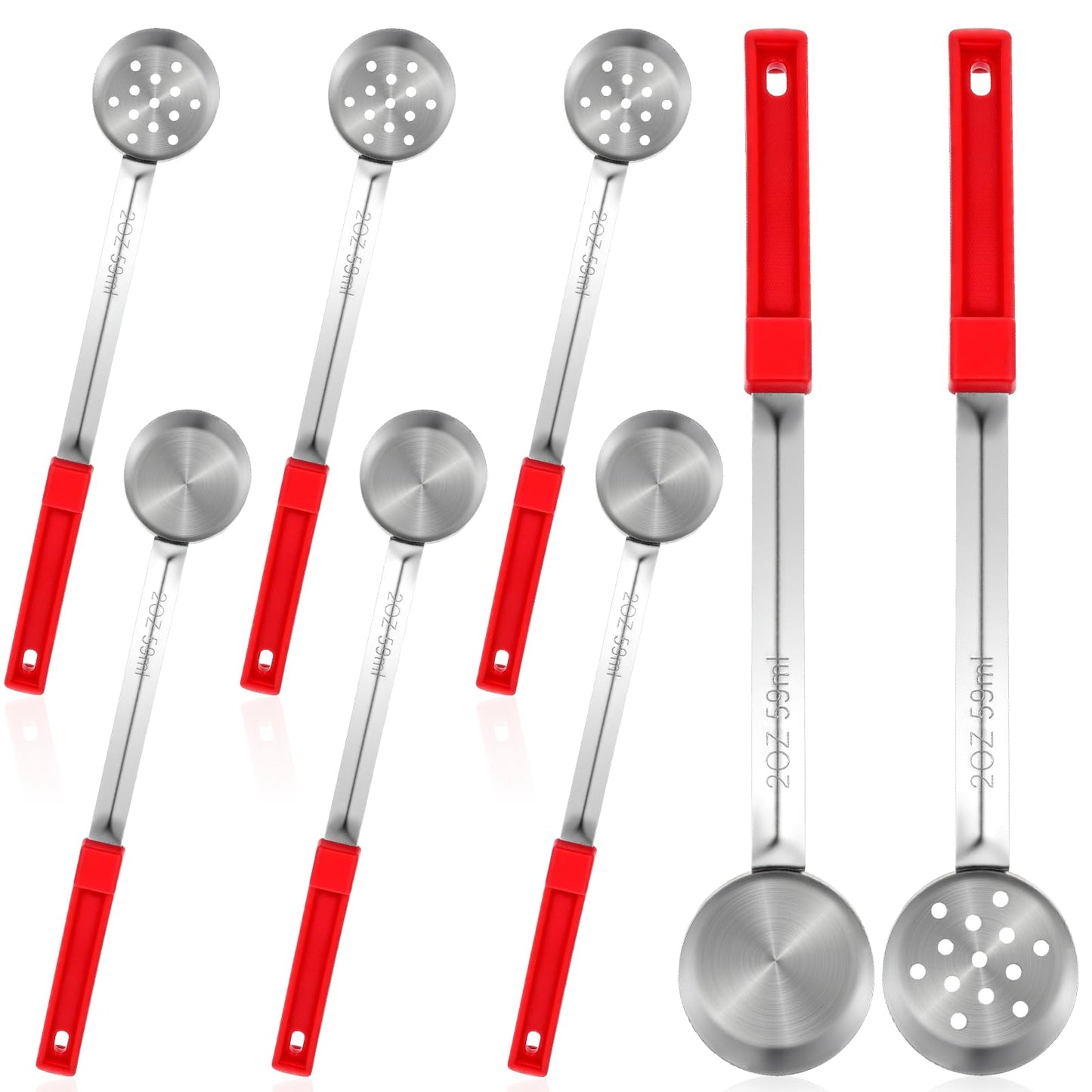 8 Pcs 2 OZ Portion Control Serving Spoons, Solid and Slotted Stainless Steel Ladle Spoon, Food Measuring Utensils for Weight Watchers, Buffets, Parties