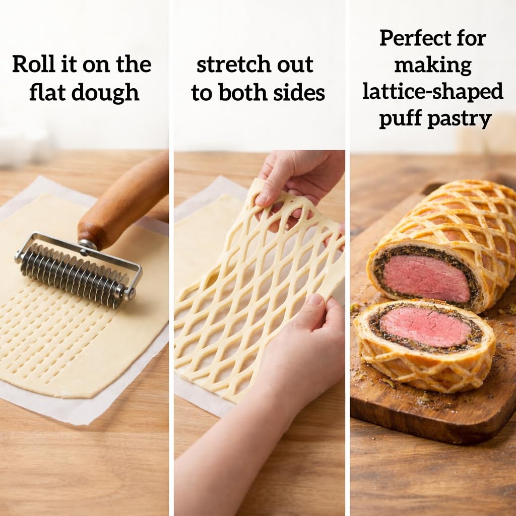 Pastry Lattice Roller Cutter，Stainless Steel Pie Crust Cutter Tool for Pastry Dough, Pizza Bread and Beef Wellington