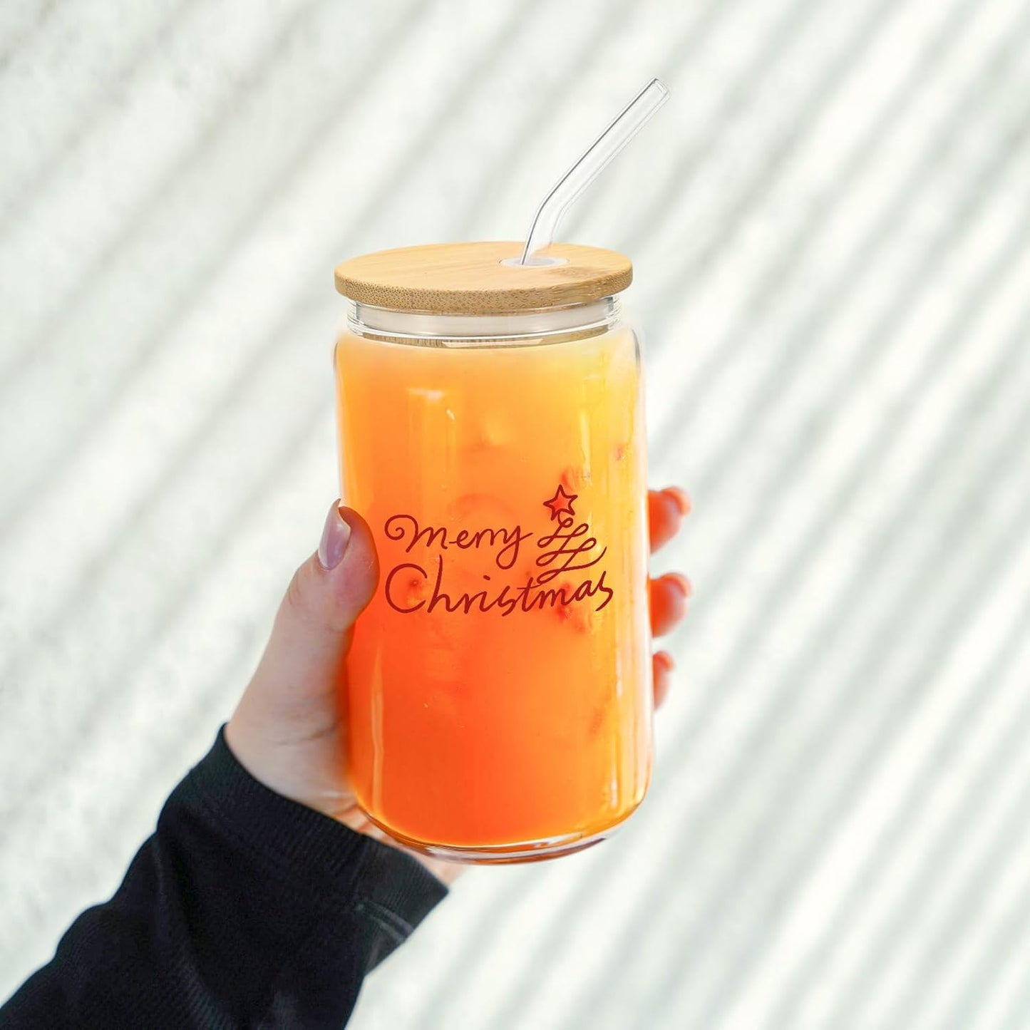 20 Pack 16oz WHEATHUSK Glass Cups with Bamboo Lids and Glass Straws Clear Glass Tumblers Beer Can Shaped Drinking