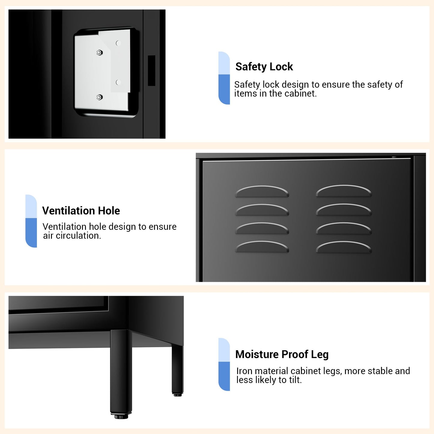 PioneerWorks 6-Door Metal Storage Locker with 18 Hooks, Heavy Duty Steel Locker for Gym, School, Office, Garage, Employee Locker Room, Home Organization, Black, Assembly Required