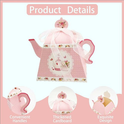 GRSECPO 12 Pack Elegant Floral Tea Party Favor Boxes (Manual fold, 3.3"x3.3"x4.1"), Table Decor, Wedding, Tea Party Treat Bags for Candy, Cookies, Small Gifts