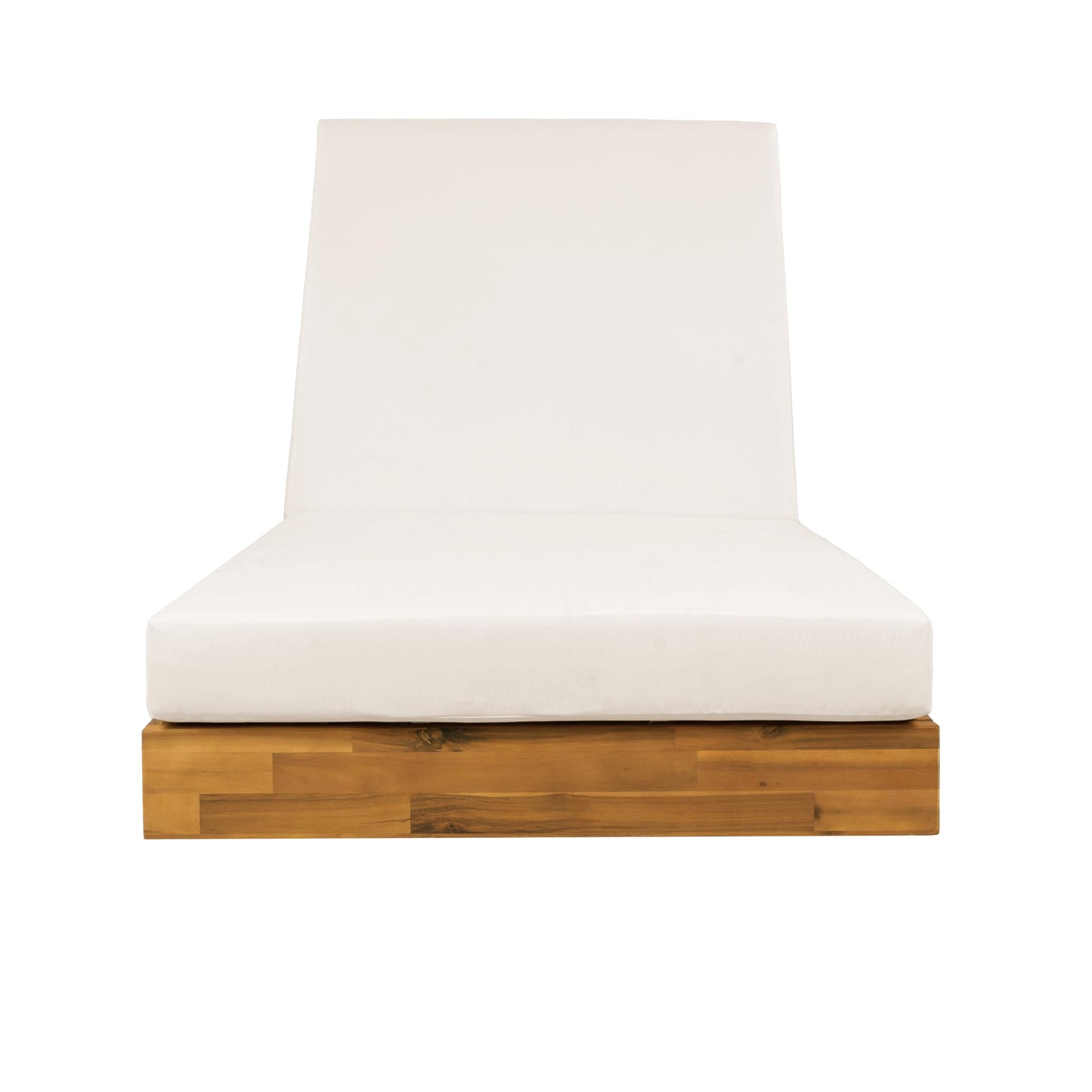 2 PCS Outdoor Lounge Chaise with Cushions, Teak Finish Acacia Wood Lounge Chair Lounge with Cream Cushion for Outdoor Furniture Pool Lawn Deck(Shipped in 2 Boxes)