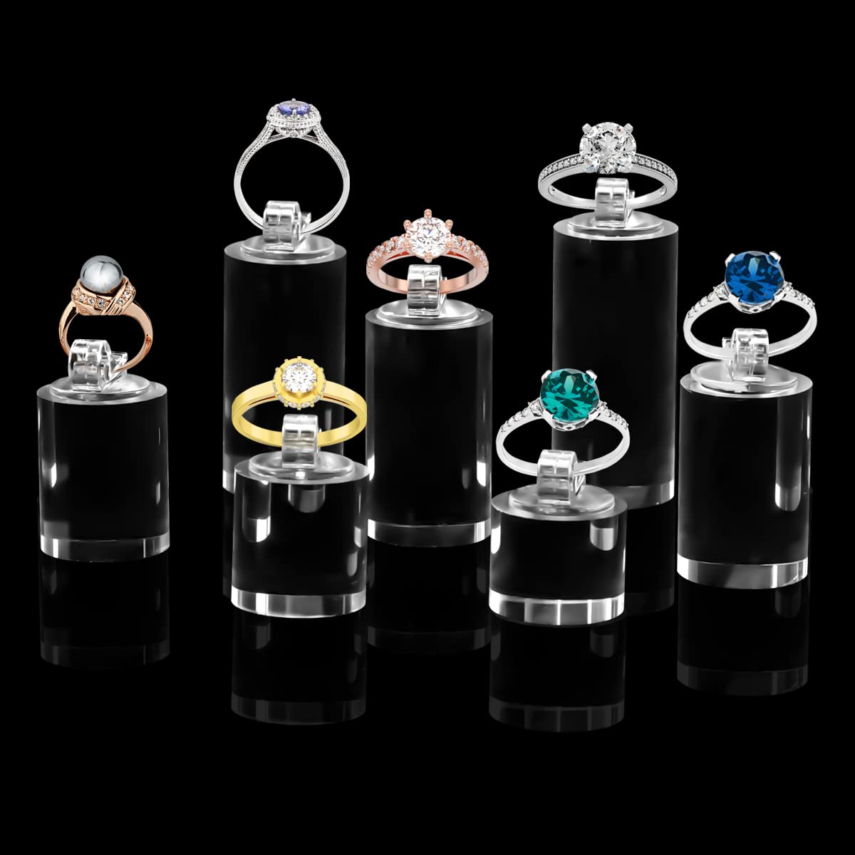 Enenes 7 Pack Acrylic Ring Display Holder Clear Cylinder Jewelry Stand for Wedding Engagement Rings Organizer Sturdy Solid Showcase