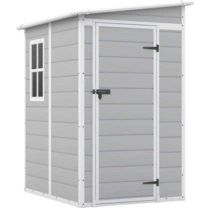 Patiowell 5x4 FT Outdoor Storage Shed with Floor, Resin Outside Storage Shed with Floor & Lockable & Window Door for Patio Furniture, Garden Tools and Bicycle, Light Gray