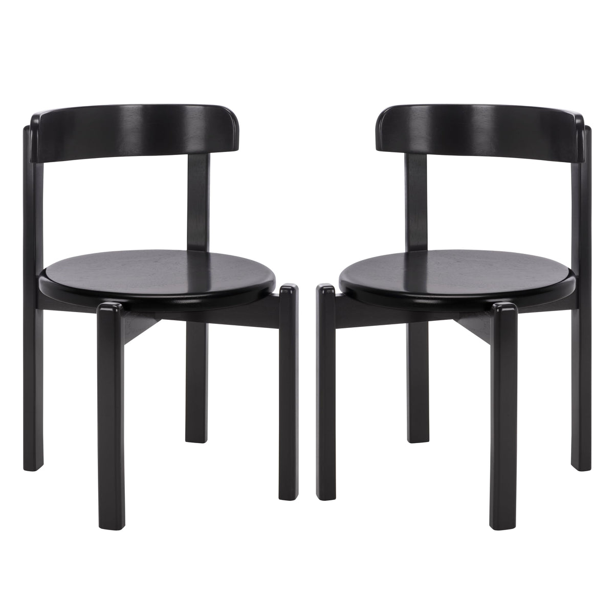 SAFAVIEH Furniture - Calixto Dining Chair Set of 2 - Black Solid Wood - Round Seat Modern Chair - Fully Assembled - Ideal for Dining Room, Kitchen, 19" Seat Height (DCH8809B-SET2)