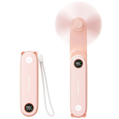 SWEETFULL Portable Handheld Mini Fan with LED Display, 3-in-1 Personal Foldable USB Rechargeable Hand Held Fan & Flashlight for Travel, Lash Eyelash, Cute Small Pocket for Women, Girls