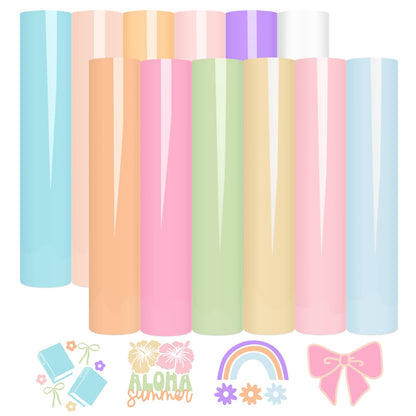 WRAPXPERT Boho Color Permanent Vinyl Sheets - 12 Sheets Bundle 12"x12" Pastel Colors Craft Vinyl Sheets Glossy Adhesive Vinyl Craft Cutters DIY Projects
