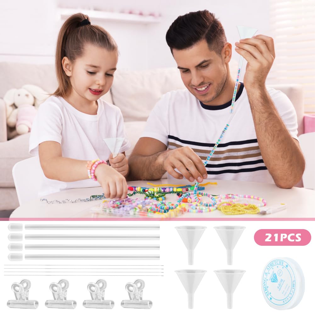 LVOERTUIG Beading Funnel, Clay Beads Bracelet Making Kit, 4 Pcs Beading Funnel Bead Bracelet Kit for Jewelry Making Clay Beads Bracelets Making with Beading Funnel, Beading Needles, Clip