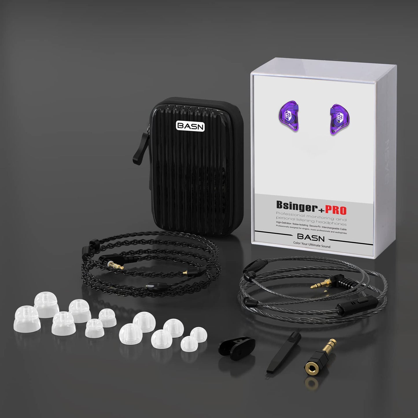 BASN in Ear Monitor Headphones for Musicians Audiophiles Drummers, Bsinger Pro Noise Isolating Earbuds with Dual Driver Dynamic Crystal Clear Sound (Pro Clear Purple)