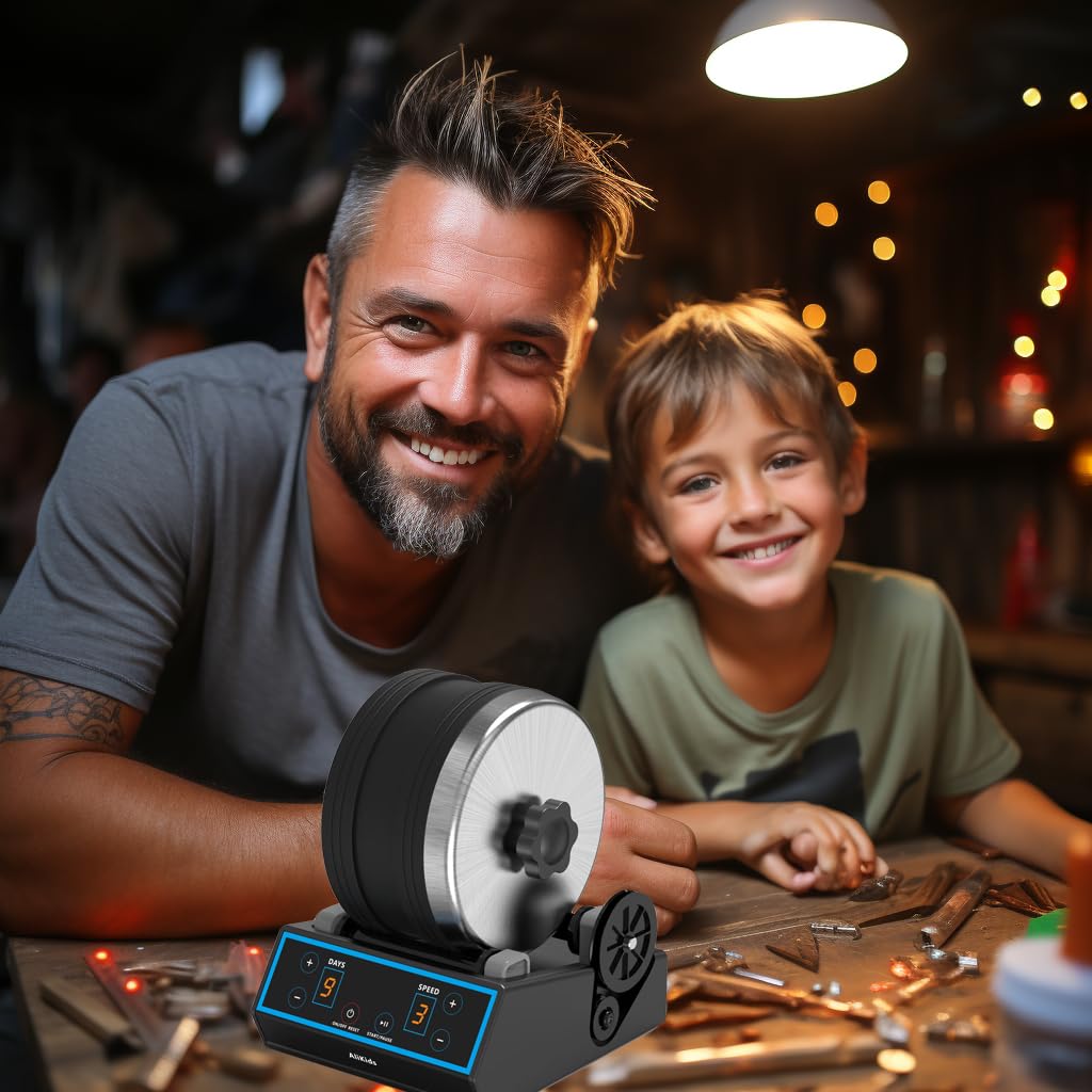 AliKids 3.5LB Professional Rock Tumbler Kit, 3 Speed Settings & Digital 9-Day Timer, Rough Gemstones, 4 Polishing Grits