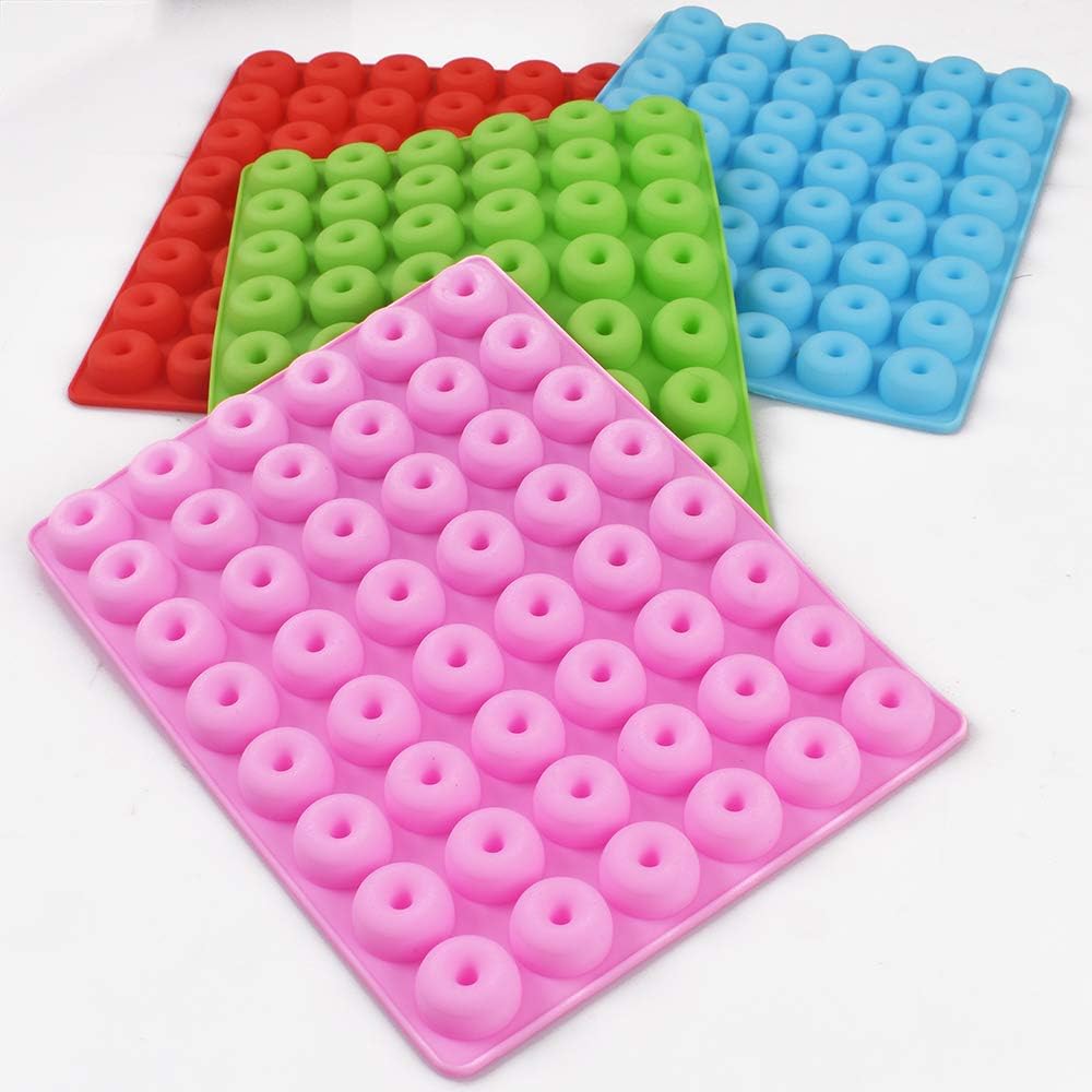Newk Mini Donut Silicone Candy Mold - 4 Packs 48-Cavities Gummy Ring Molds with 2 Droppers, Nonstick Food Grade Mold