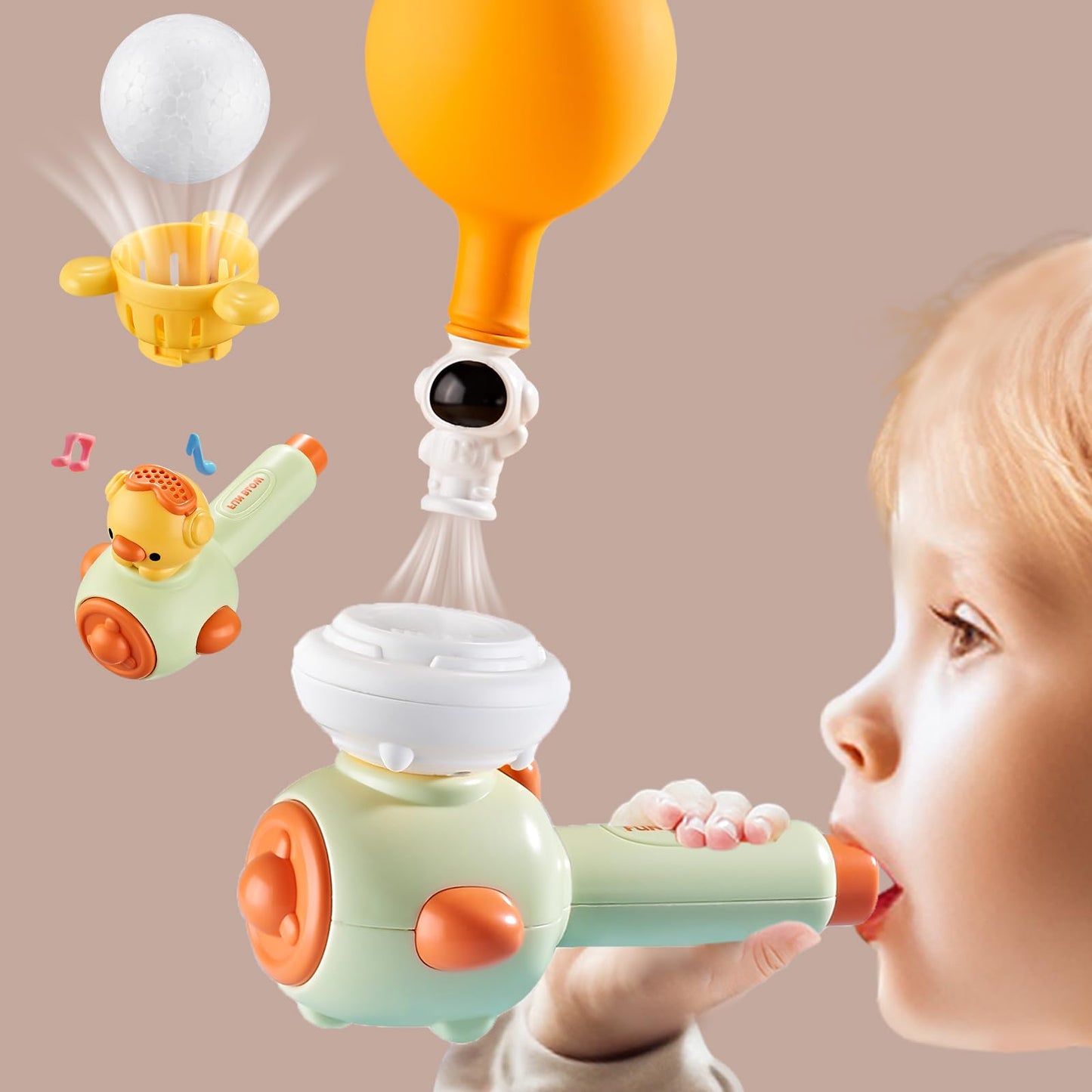 ARHEQI Breathing Exerciser for Kids, Sensory Toys with Whistle, Floating Blow Pipe Balls, Balloon Launcher, Autism Speech Therapy Toys for 3 4 5 6 7 Year Old Boys Girls Gifts- Green