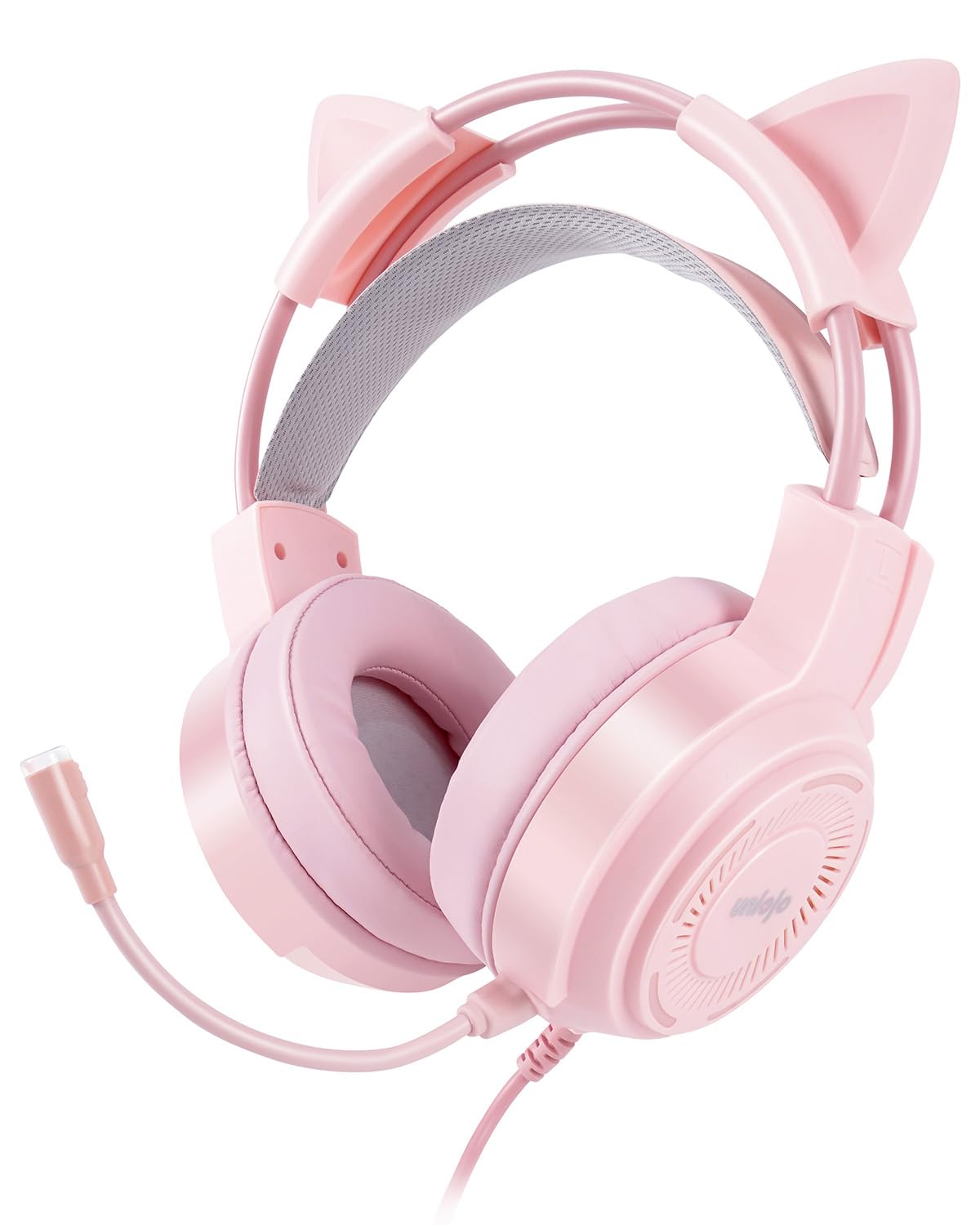 UNIOJO Upgraded Pink Gaming Headset for PS4, PS5, Xbox One, PC, Switch, Laptop, Mobile – Cat Ears, Noise-Canceling Mic, 7.1 Surround Sound, LED Light, Soft Memory Earmuffs for Ultimate Comfort