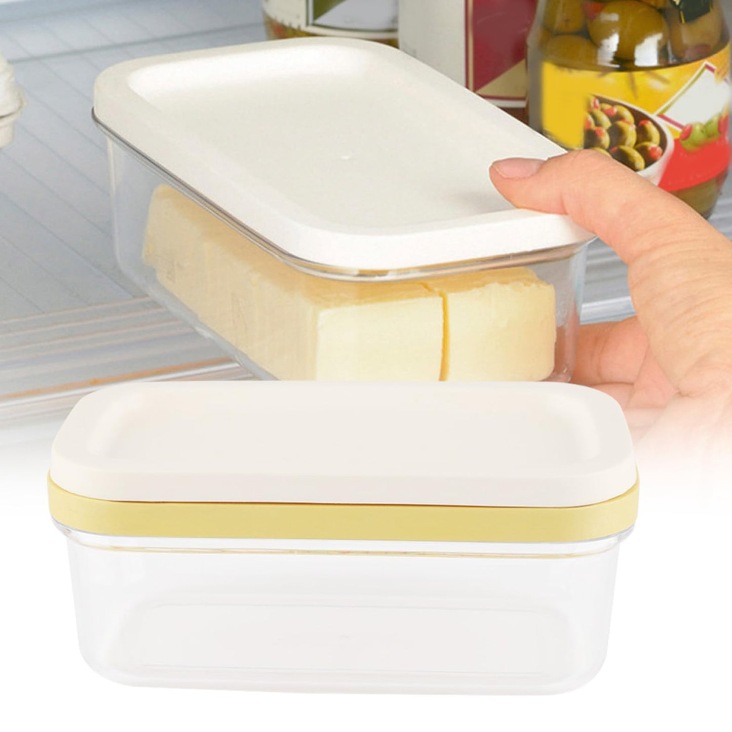 Luatoxry Butter Cutter and Storage Case, Airtight Butter Dish that Cuts into Slices, Transparent Butter Storage Box with Lid and Cutting Net for Cheese Cutting, 6.7x3.9x2.8in