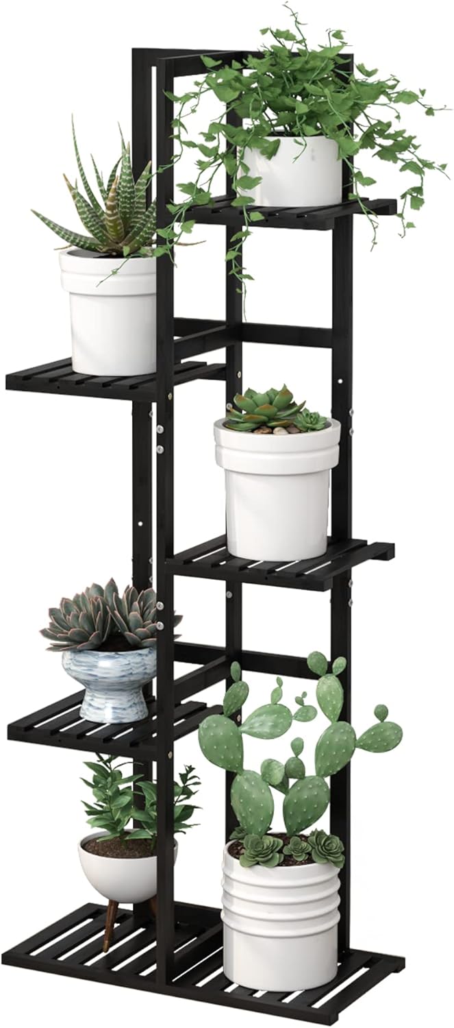 5 6 Laiensia Tier Bamboo Plant Stand Rack Potted Multiple Flower Pot Holder Shelf, Indoor&Outdoor Planter Display