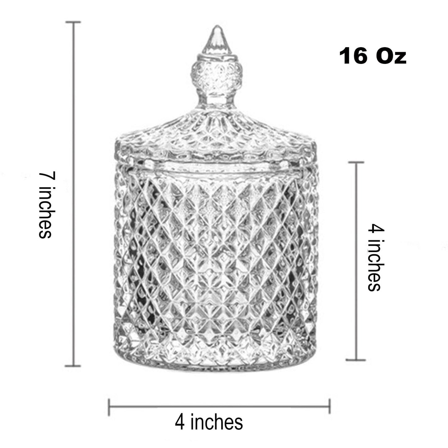 LUCKTE Rainie Love Home Basic Food Storage Organization Set-Crystal Diamond Faceted Jar with Crystal Lid,Suitable as A Candy Dish,Cookie Tin,Biscuit Barrel,Decorative Candy Jar (Transparent, 16 oz)