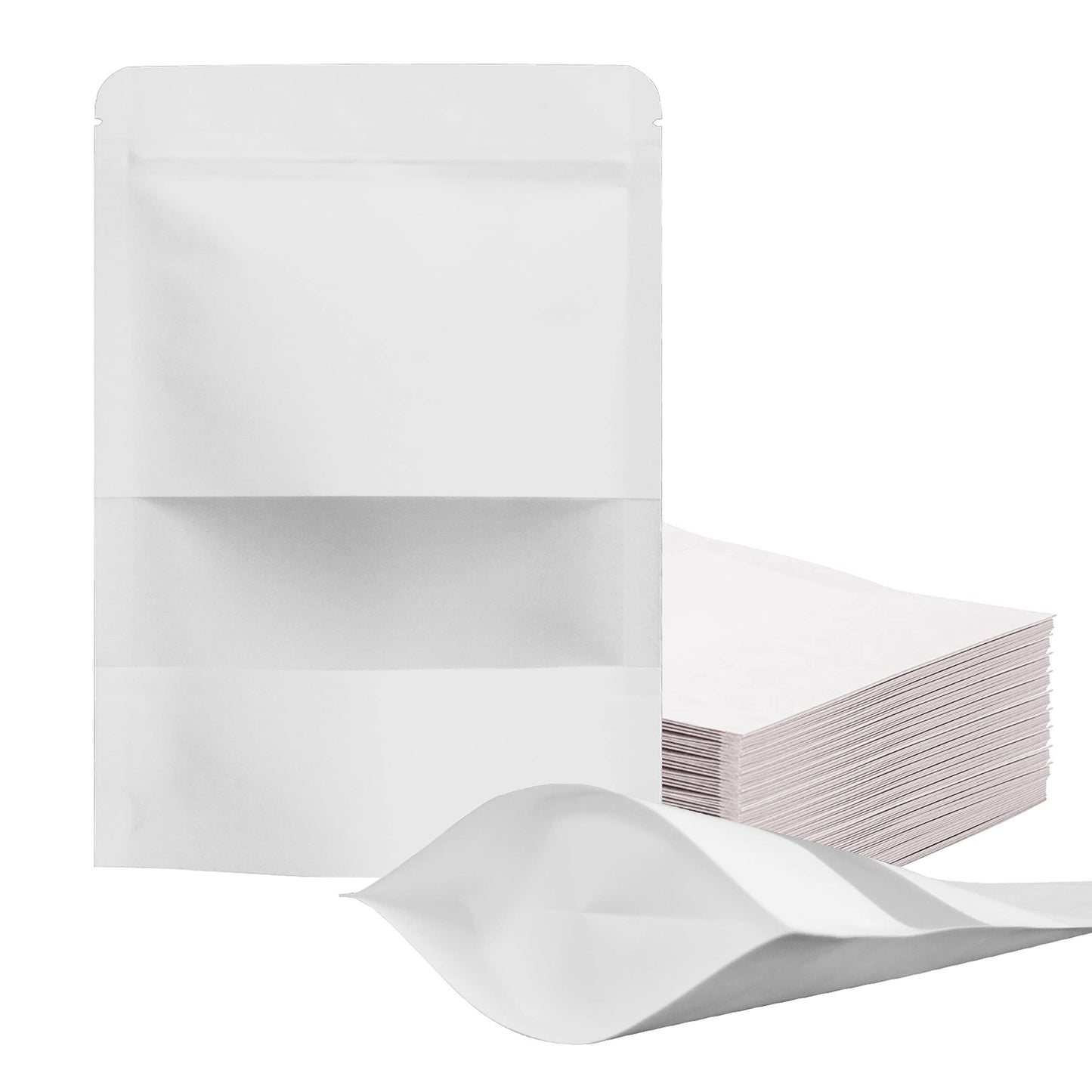 FireKylin 100 Pcs Paper Bags Resealable bags 3.5" x 5.5" Zipper Food Storage Bags, Stand Up, with Matte Window, Reusable, Sealable, for Packaging Products