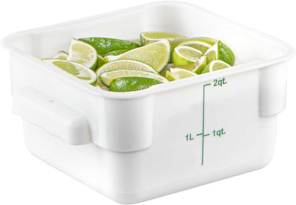Restaurantware Met Lux 2 qt Square White Plastic Food Storage Container with Green Volume Markers, 10 Count Box
