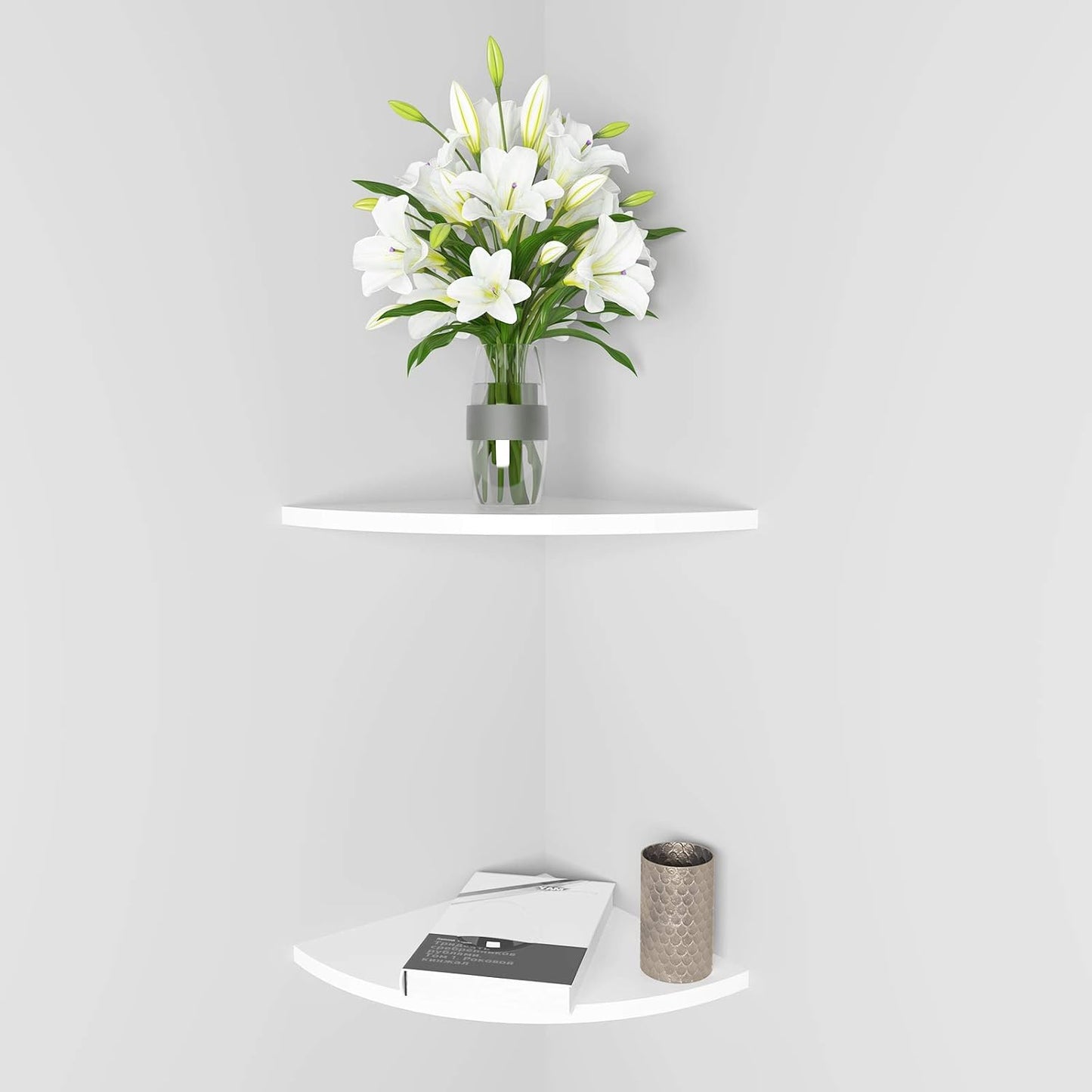 SISI 11 Inch Set 2 of Corner Wall Mounted Floating Shelf White,for Kitchen Room ,Living Room,Bathroom and Any Wall