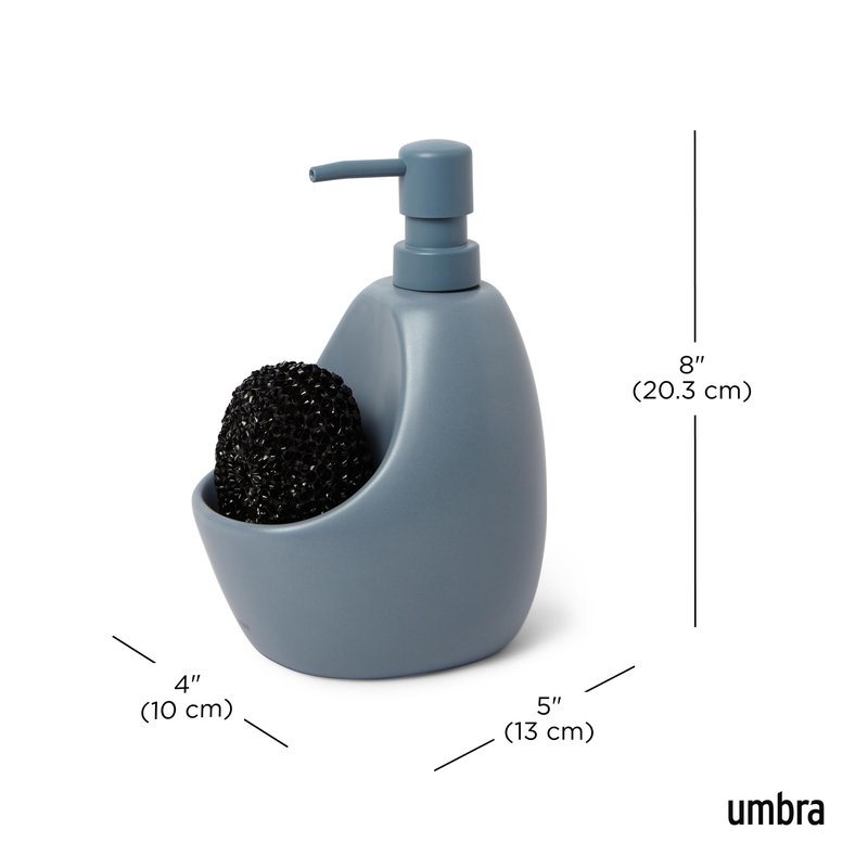 Umbra Joey Ceramic Liquid Soap Dispenser with Sponge Caddy, Ideal for Kitchen or Bathroom Use, Slate Blue
