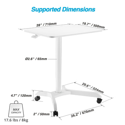 AVLT 48" Ambidextrous Standing Desk, Mobile Adjustable Height Rolling Laptop Desk, Folding Computer Projector Cart with Brake Casters, Portable White Desk for Home Office