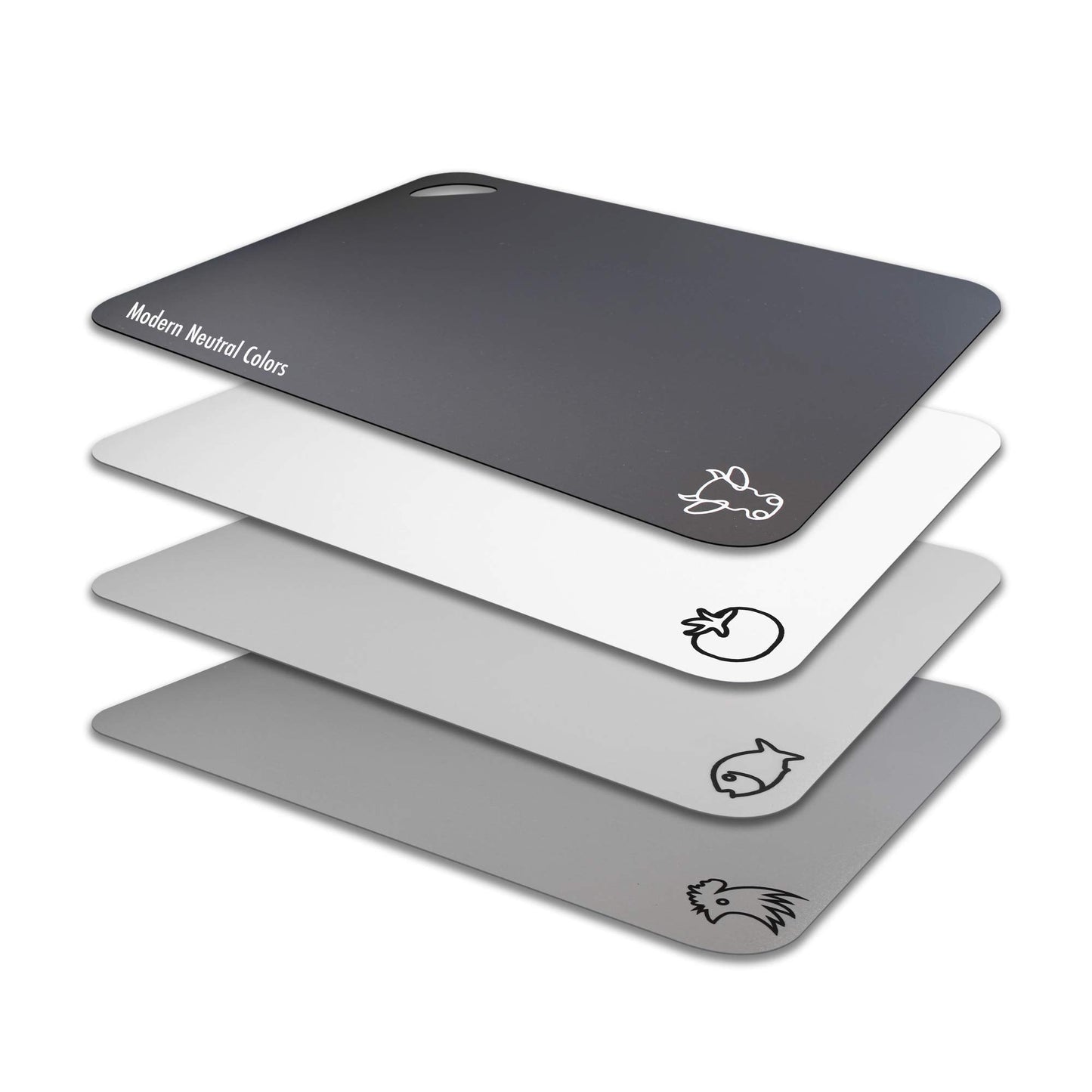 Fotouzy Plastic Cutting Boards with Food Icons, Set of 4, Flexible Cutting Mats with Hole, BPA-Free, Non-Slip and Dishwasher Safe, Modern Neutral Colors