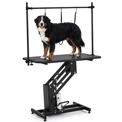 Garvee 43.3" Hydraulic Dog Grooming Table for Pet, Heavy Duty Structural Hydraulic Max Load 350Lbs Professional Pet Grooming Table with Adjustable Overhead Arm & Noose Height Range 22''-39'' (Black)