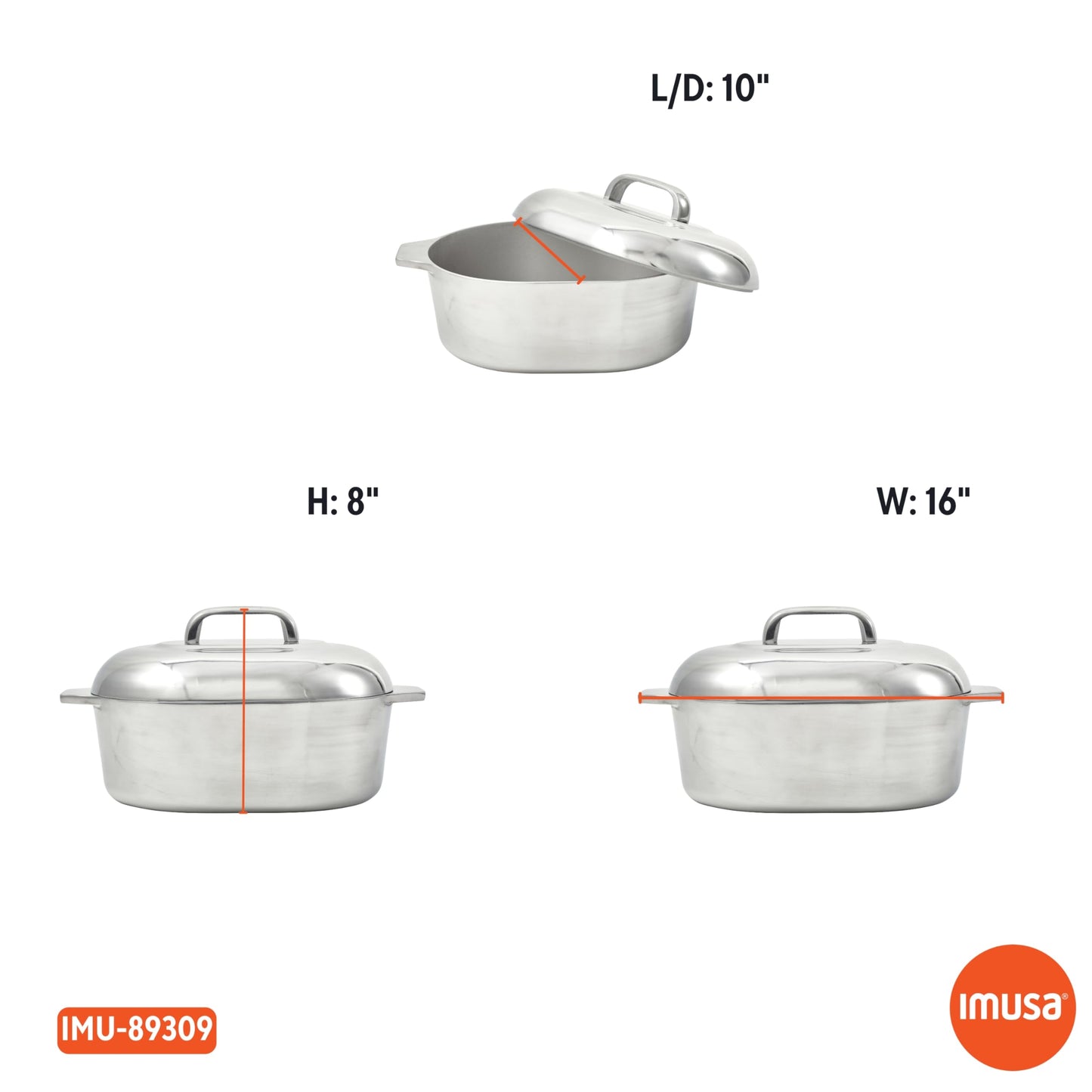 IMUSA 13in Cajun Cast Aluminum Oval Roaster with Lid, Durable Baking and Roasting Pan for Chicken, Meats, and Traditional Cooking