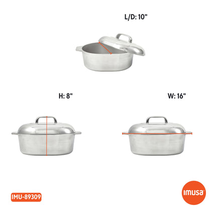 IMUSA 13in Cajun Cast Aluminum Oval Roaster with Lid, Durable Baking and Roasting Pan for Chicken, Meats, and Traditional Cooking