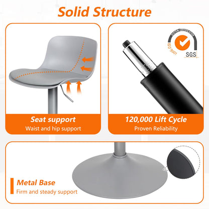 Kidol & Shellder Bar Stools Set of 4 Adjustable Counter Height Barstools Modern PU Leather Swivel Tall Bar Chairs Upholstered Bar Stool with Back for Kitchen Island（Gray）