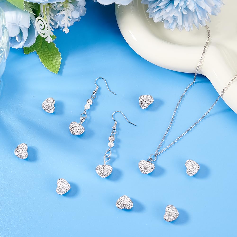 PH PandaHall 16pcs Heart Rhinestone Crystal Disco Ball Craft Love Beads Diamond for Bracelet Necklace Earring Christmas Jewelry Making 10x12mm