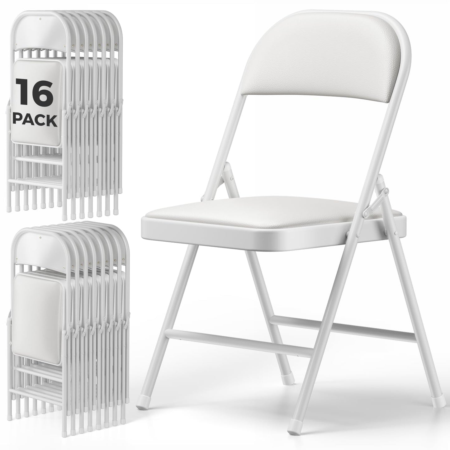 MAKE CHANGES 16 Pack Folding Chairs, PU Leather Folding Dining Chairs with Padded Cushion Seat & Back, Indoor Outdoor Folding Chair Set for Home Office, Parties, Events, Wedding, Extra Guest Seating