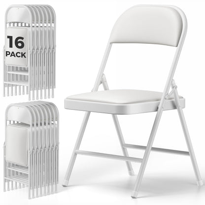 MAKE CHANGES 16 Pack Folding Chairs, PU Leather Folding Dining Chairs with Padded Cushion Seat & Back, Indoor Outdoor Folding Chair Set for Home Office, Parties, Events, Wedding, Extra Guest Seating