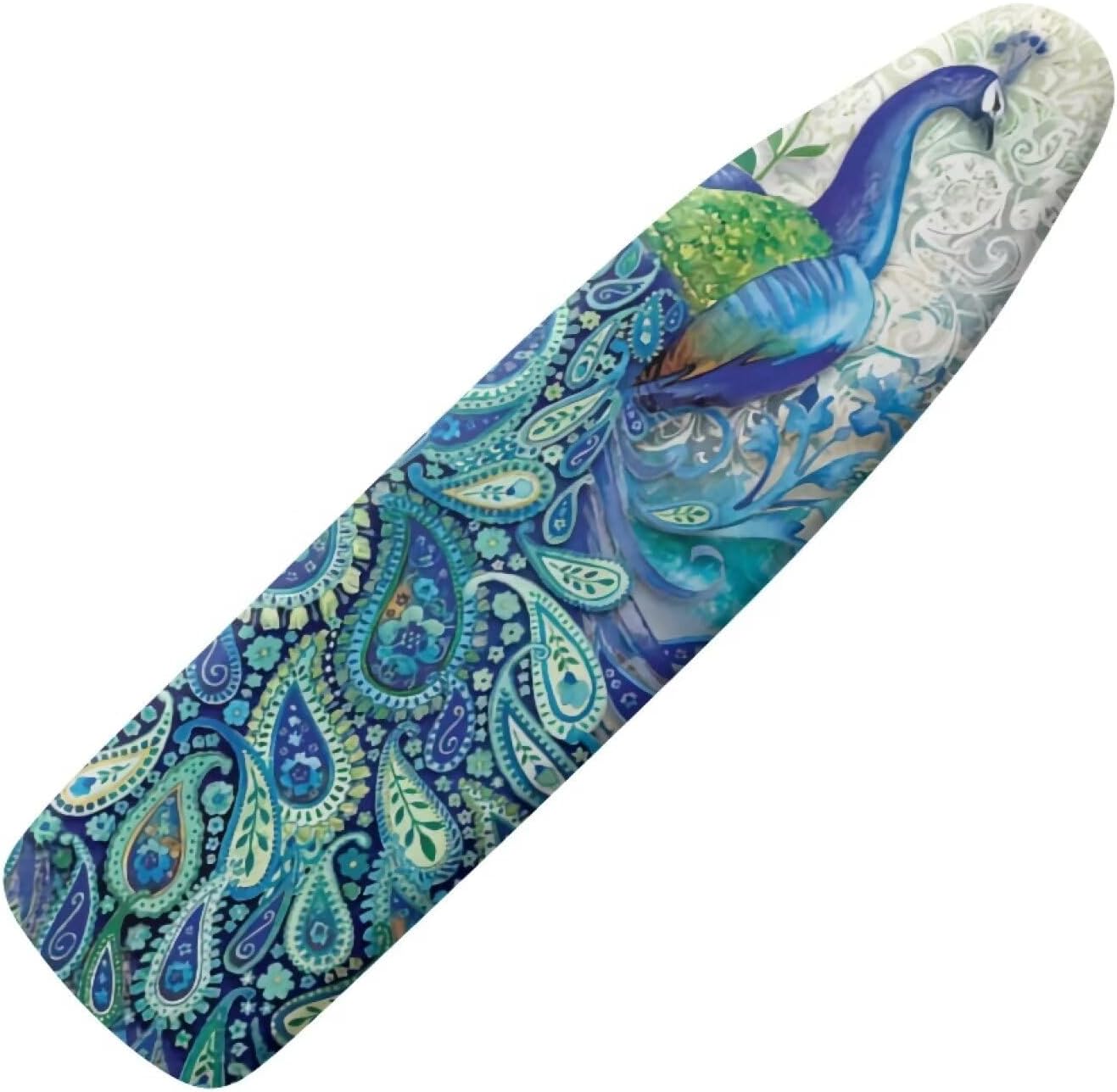 Peacock Ironing Board Cover, 55" x 16" Extra-Thick 4-Layer Pad, Elastic Band, Iron Resistance for Standard Boards