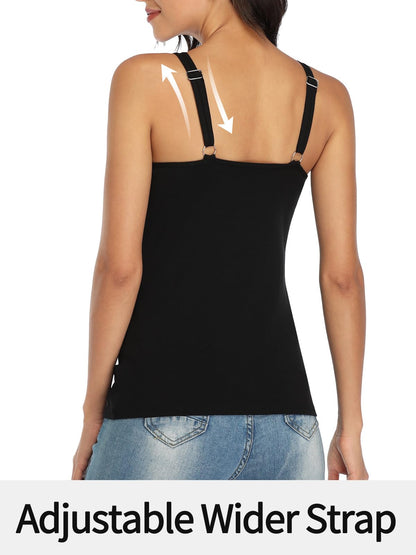 V FOR CITY Women's Tank Tops with Built-in Bra Black Cotton Camisole Sleeveless Cami Shirts Black