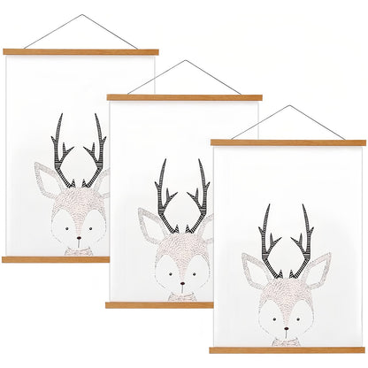 FALAMON 3 Pack Magnetic Poster Hanger Frame, Teak Wood Magnet Poster Frame for Posters, Prints, Photos, Pictures, Maps, Scrolls, and Canvas Artwork