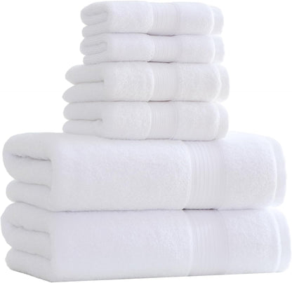 27x55 Set 100 650GSM (White,Pack 6) Bath Towels Percent Cotton Luxury Super Soft Absorbent Bathroom Towels