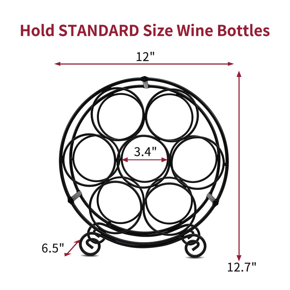 TreeLen Wine Racks Countertop, 7 Bottles Wine Organizer Stand, Metal Free Standing Wine Storage Holder, Water Bottle Holder Stand-Black