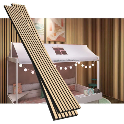 eazart 3D Acoustic Wood Veneer Slat Wall Panels for Interior Wall and Ceilings Panels,Sound-Absorbing Felt Board, Sound Proof Decorative Panels,94.49” x 23.62”Each Box Coverage,2 Pack,Natural Oak