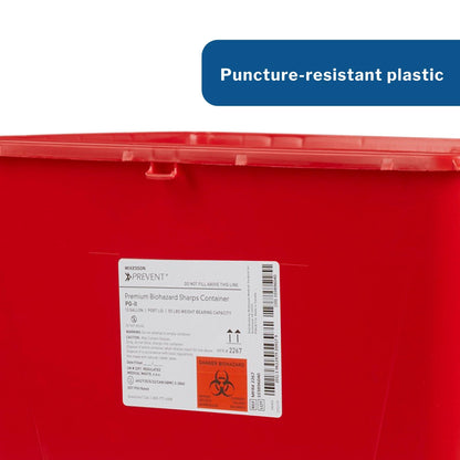 McKesson Prevent Biohazard Sharps Container, Premium - PG-II, Plastic, Vertical Entry, Rotating Lid - Red, 12 gal, 13 in x 17 3/10 in x 20 4/5 in, 1 Count