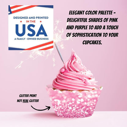 Andaz Press Party Cupcake Wrapper Decorations, Faux Pink and Lavender Purple Glitter, 24-Pack, Magical Unicorn Princess